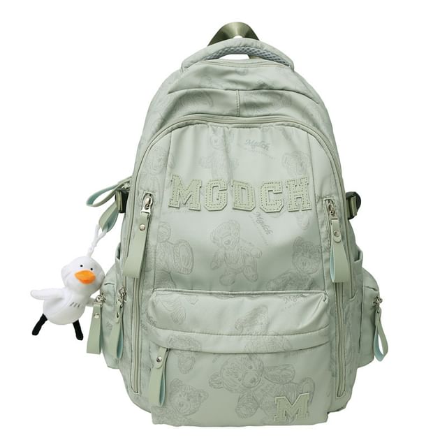 Bear Print Lettering Applique Nylon Laptop Backpack / Tote Bag / Bag Charm / Set