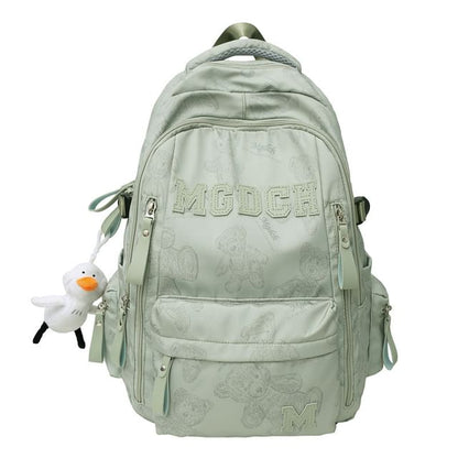 Bear Print Lettering Applique Nylon Laptop Backpack / Tote Bag / Bag Charm / Set