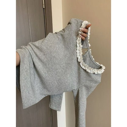 Lace Trim Fitted Long Sleeve Top