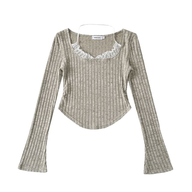 Asymmetrical Ribbed Tee with Flared Sleeves and Scoop Neck