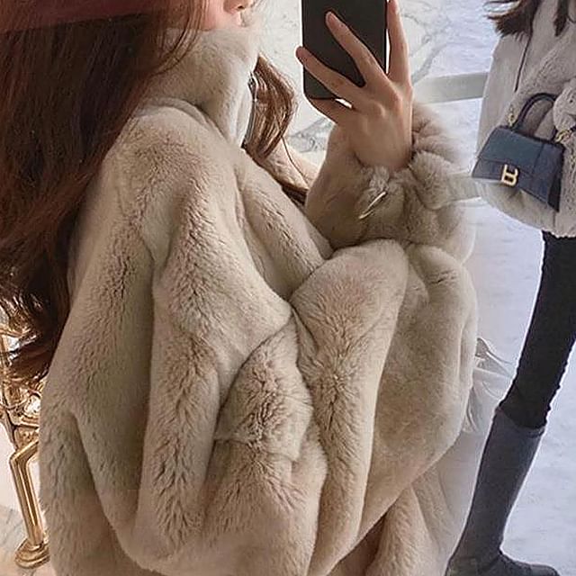 Plain Hooded Oversized Faux Fur Jacket