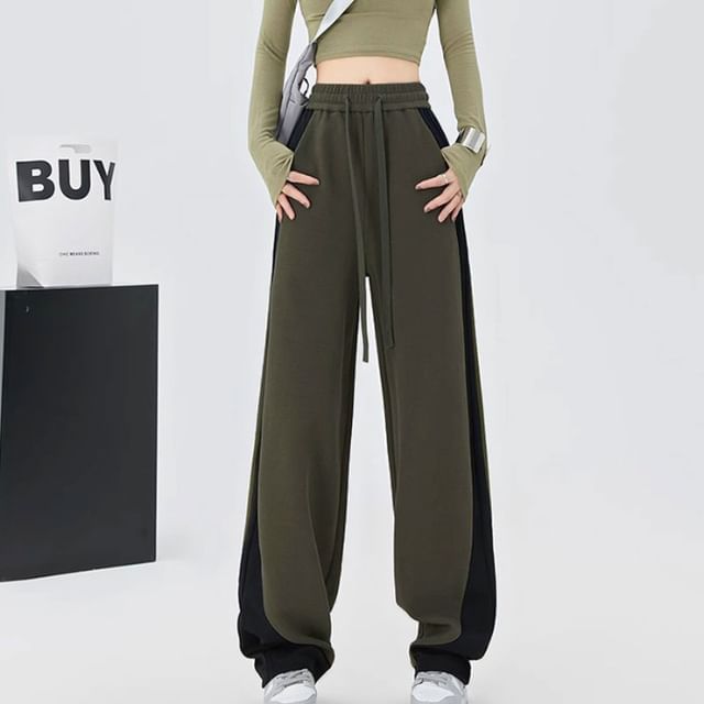 High Rise Color-Block Straight-Fit Wide-Leg Sweatpants