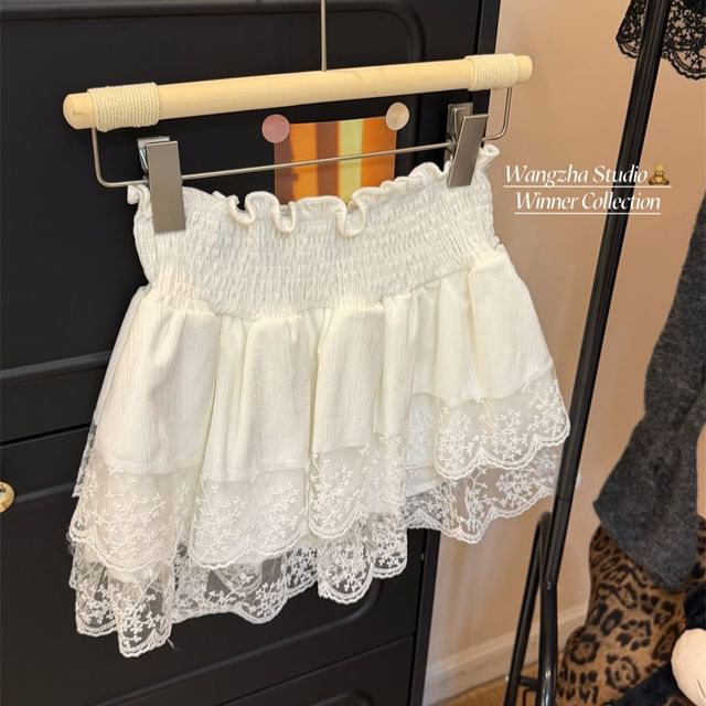 Stretch-Band Solid Panel Mesh Mini Flared Skirt