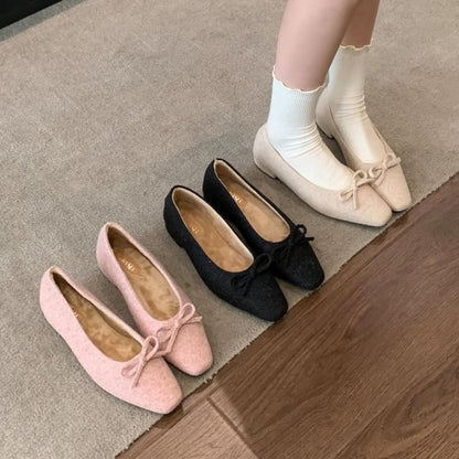 Square Toe Bow Low Heel Pumps