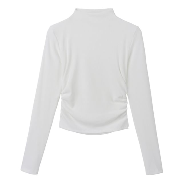 Long-Sleeve Mock Neck Plain Crop Tee