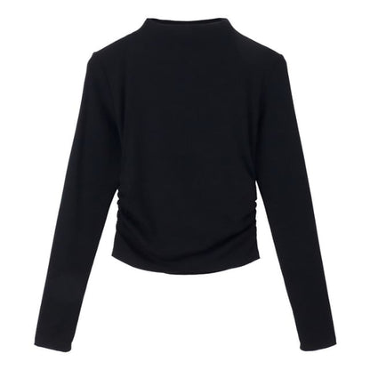 Long-Sleeve Mock Neck Plain Crop Tee