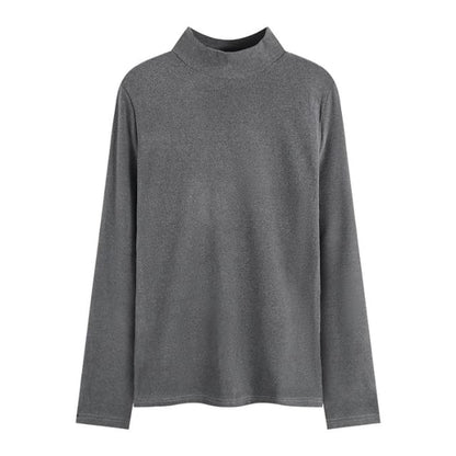 Long-Sleeve Mock Neck Plain T-Shirt