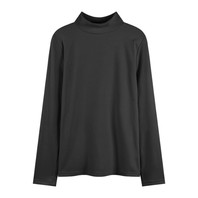 Long-Sleeve Mock Neck Plain T-Shirt