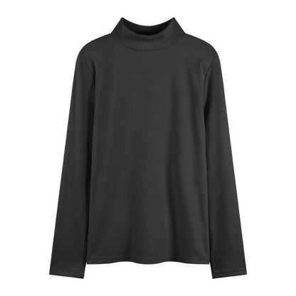 Long-Sleeve Mock Neck Plain T-Shirt