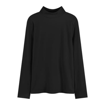 Long-Sleeve Mock Neck Plain T-Shirt