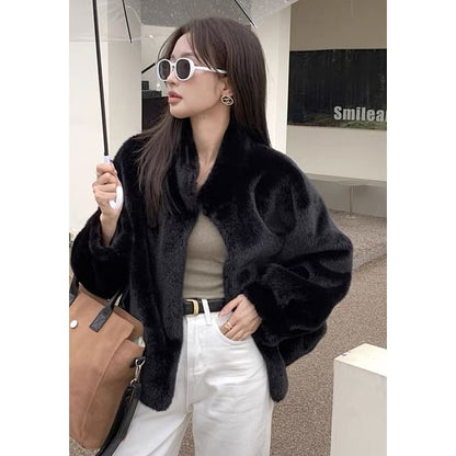 Long Sleeve Faux Fur Button-Up Jacket
