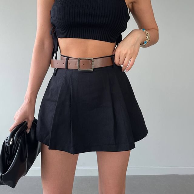 Mini A-Line Skirt with Belt - High Waist Set