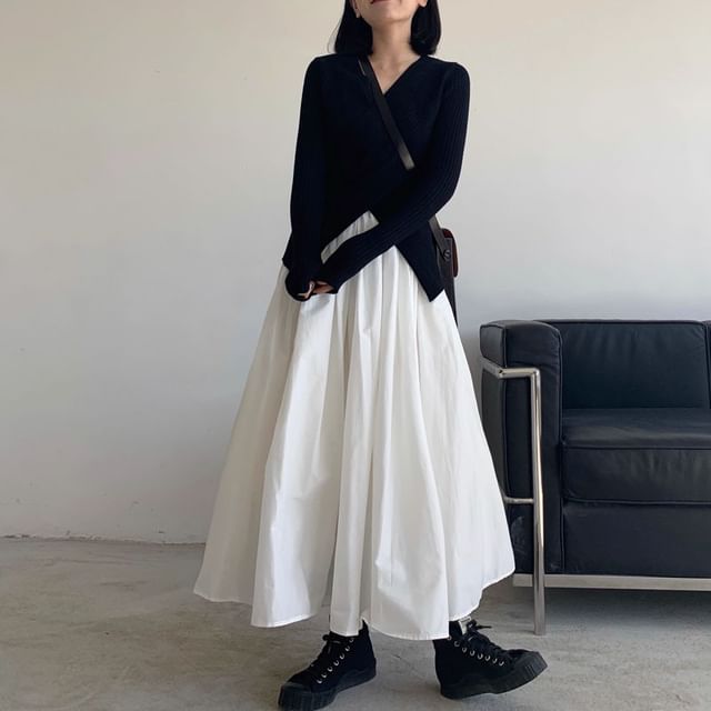 High Rise Solid Maxi Flared Skirt