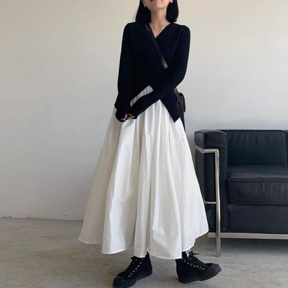 High Rise Solid Maxi Flared Skirt