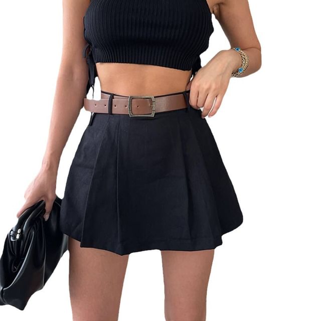Mini A-Line Skirt with Belt - High Waist Set