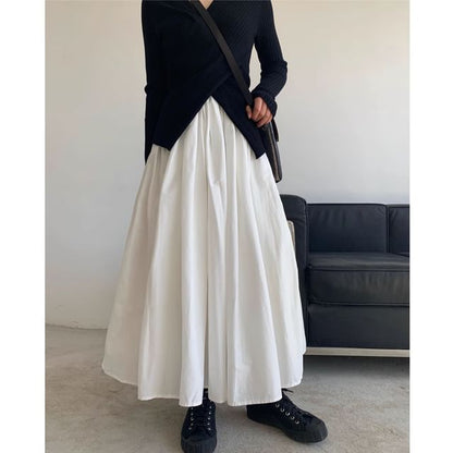 High Rise Solid Maxi Flared Skirt