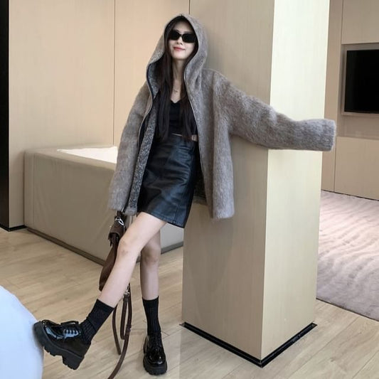 Fluffy Hooded Zip Jacket