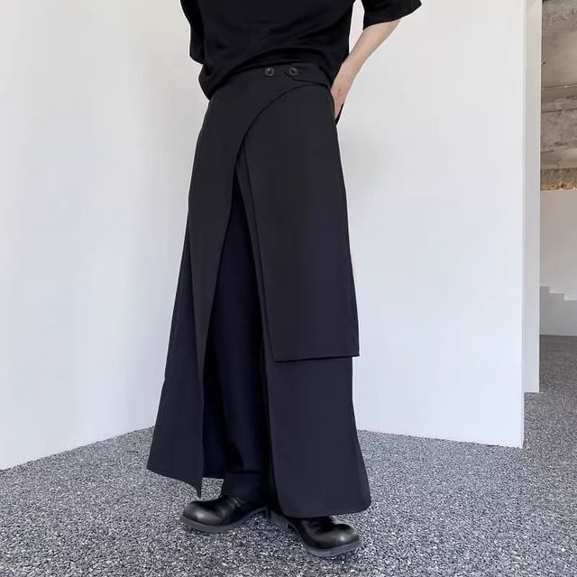 Asymmetric Midi Skirt with Front Slit - Plain Fabric
