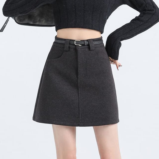 High Rise Plain Mini A-Line Skirt