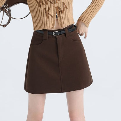 High Rise Plain Mini A-Line Skirt