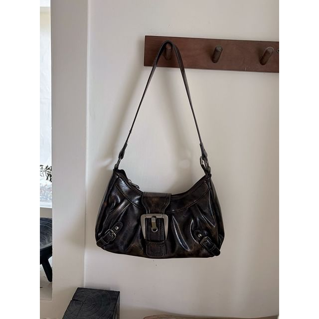 Buckled Faux Leather Shoulder Bag