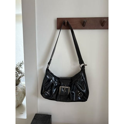 Buckled Faux Leather Shoulder Bag
