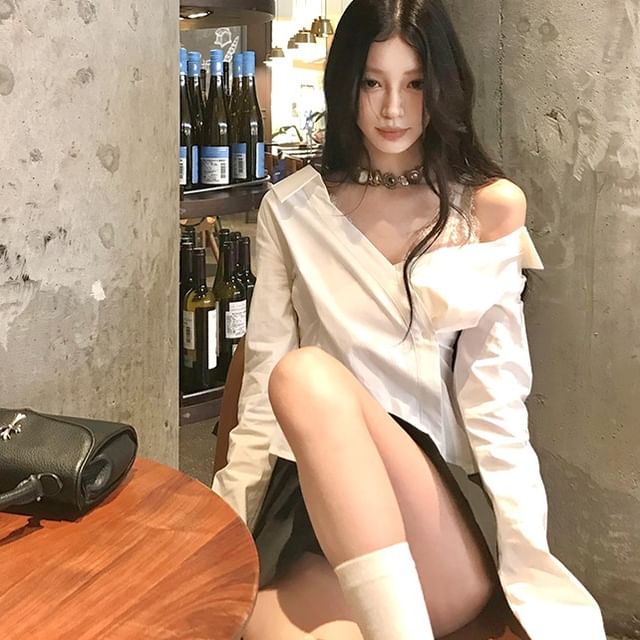 Sleeveless Lace Top and Long-Sleeve Wrap Top Combo
