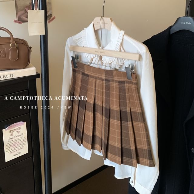 High Rise Plaid Pleated Mini A-Line Skirt