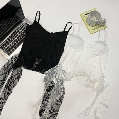 Slim Fit Crop Cami with V-Neck and Lace Panel