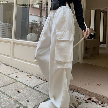 Elastic Waist Plain Baggy Cargo Pants