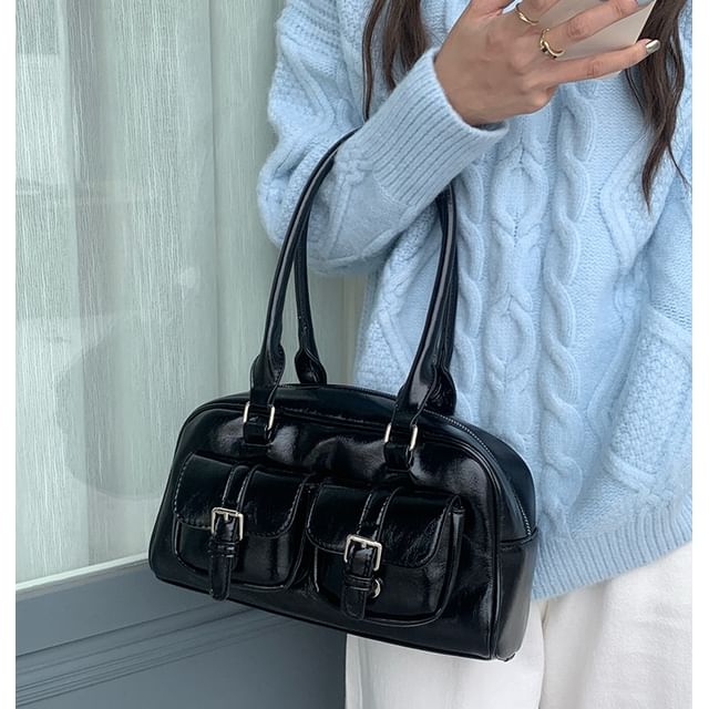 Multi-Pocket Faux Leather Shoulder Bag