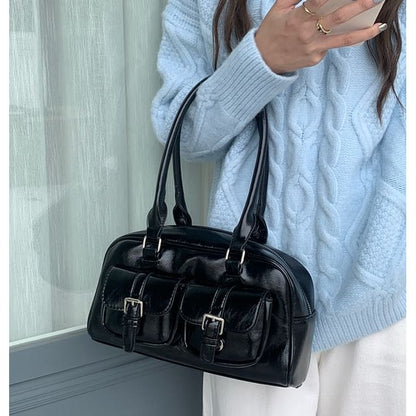 Multi-Pocket Faux Leather Shoulder Bag
