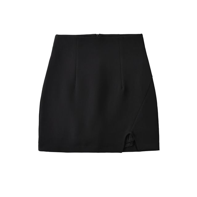 High-Rise Mini A-Line Skirt with Side Slit - Solid