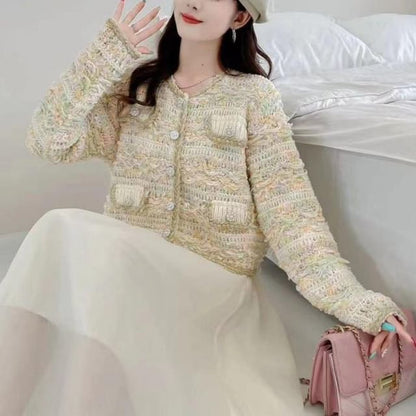 Melange Button-Up Crop Cardigan