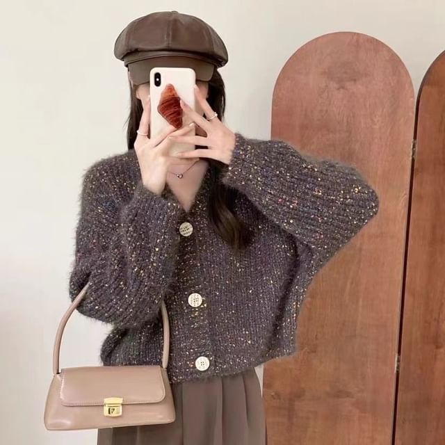 Crewneck Melange Button Cardigan