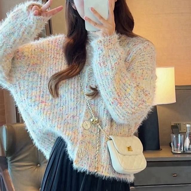 Crewneck Melange Button Cardigan