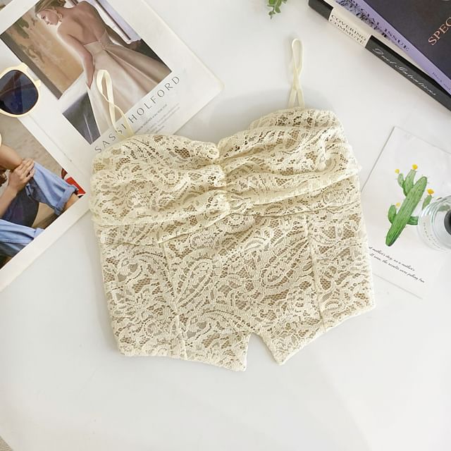 Ruched Lace Crop Camisole with Padding