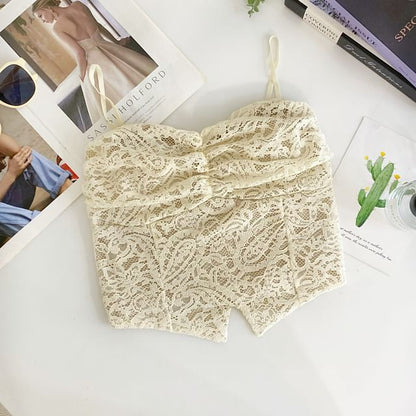 Ruched Lace Crop Camisole with Padding