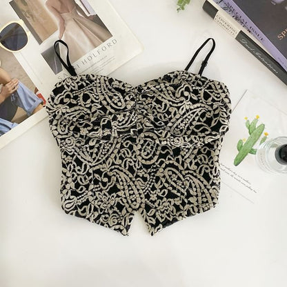 Ruched Lace Crop Camisole with Padding