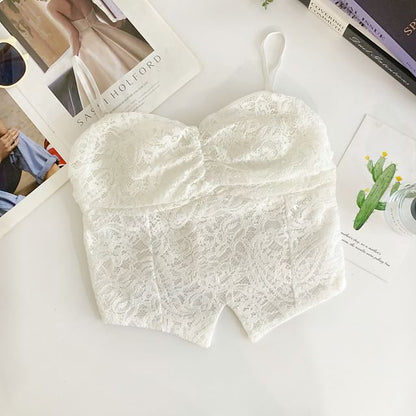 Ruched Lace Crop Camisole with Padding