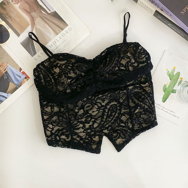 Ruched Lace Crop Camisole with Padding