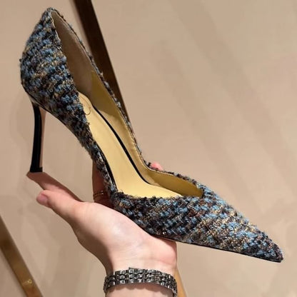 Stiletto Pointed Toe Sequin Tweed Pumps