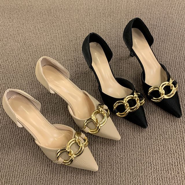 Stiletto Pointed Toe Chained D'Orsay Pumps