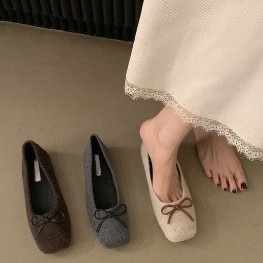 Square Toe Bow Accent Flats