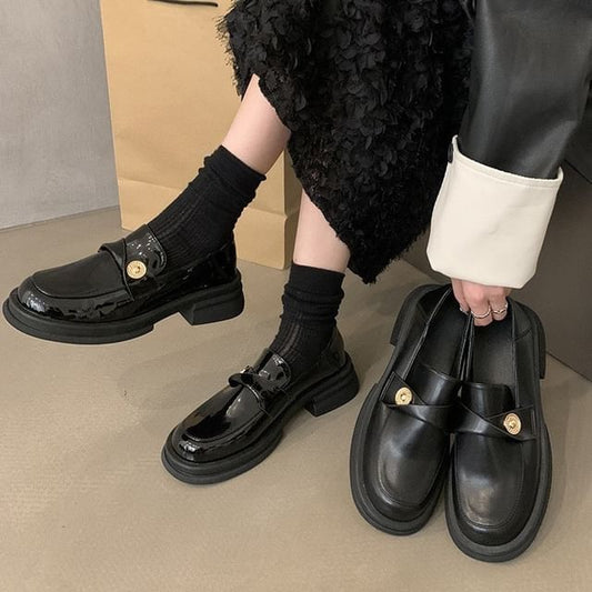 Platform Metal Accent Faux Leather Loafers