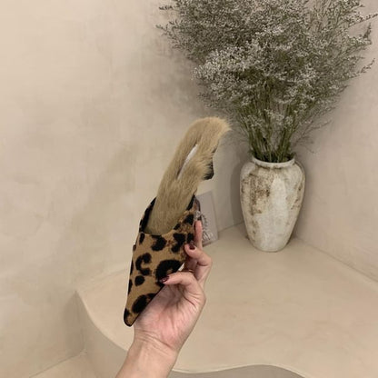 Kitten Heel Pointed Toe Fleece-Lined Mules