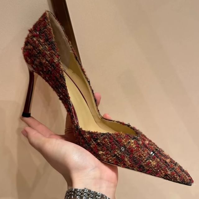 Stiletto Pointed Toe Sequin Tweed Pumps