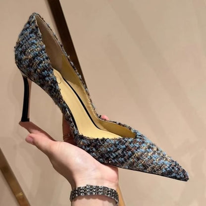 Stiletto Pointed Toe Sequin Tweed Pumps