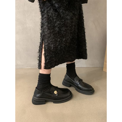 Platform Metal Accent Faux Leather Loafers