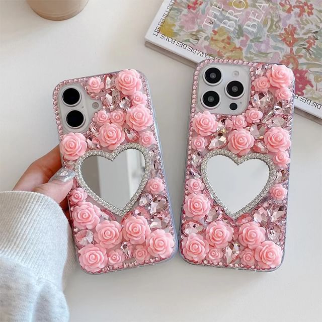 Phone Case Rhinestone Rose Mirrored